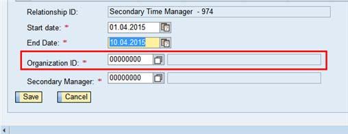 10. Enter or select the organizational unit ID you will be assigning to the secondary time manager.