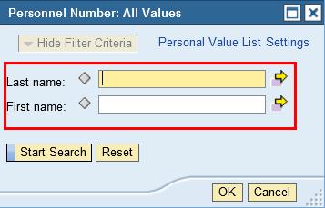 15. If you know the secondary time manager's personnel number, then enter the number, otherwise, click on the icon to search by last and/or first name. Personnel Number: All Values 16.