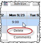 If you wish to change both the number of hours and the pay code, click in the cell you wish to edit. The Delete/Comment choice list opens. Select Delete, then click Save.