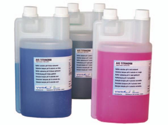 185 Coloured buffer dosing bottles Packed in an innovative twin neck, 1 l bottle, the buffer stock is protected from contamination once the bottle is open, while the correct amount is dispensed into