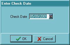 Step 1: Change Check Date When you begin the check processing sequence, the Enter Check Date dialog box opens. All checks produced by this sequence will bear the date shown in the Check Date field.