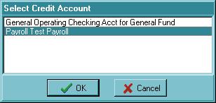 Step 3: Select Checking Account When you proceed to Step 3, the Select Credit Account dialog box opens.