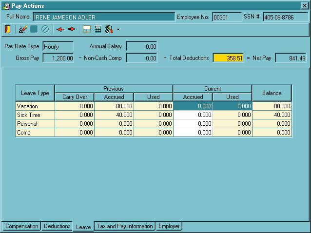 Leave Sub-Tab This sub-tab displays the leave accrual figures for the