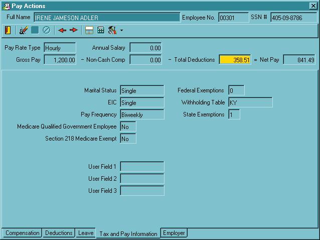 Tax and Pay Information Sub-Tab This sub-tab contains information on the selected employee s tax filing and pay information.