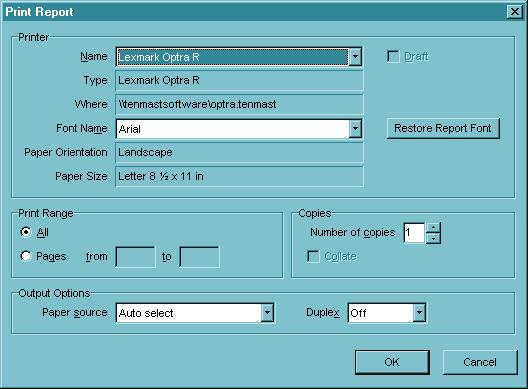Draft This check box is only available if you are sending a report that supports fast draft printing to a dotmatrix printer.