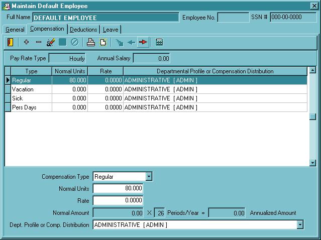Compensation Tab The Compensation tab contains the data for the compensation that the employee receives.