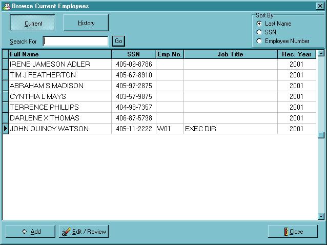 BROWSE CURRENT EMPLOYEES SCREEN The first screen that appears when you enter the Tenant Actions area is the Browse Current Employees screen.