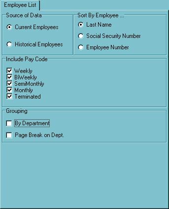 Available Reports Employee List (Current or Historical) The Employee List is a list of all employees in Payroll s database, listing their names, dates of hire, employee ID numbers, pay codes, and job