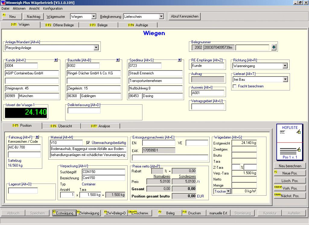 Status 08/2006 - Page 1 of 8 Winweigh Plus The versatile Windows software package with: - weighing data recording and management - system-oriented statistics and reports - individual/group delivery