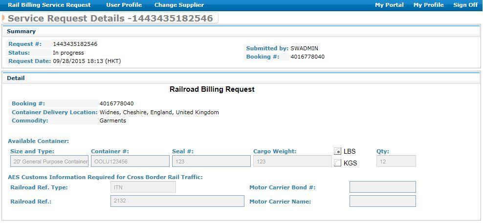 Service Request Detail Accept means the rail billing is accepted by OOCL.