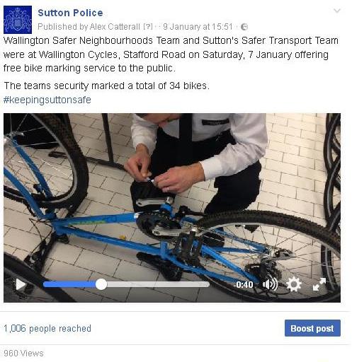 7. 7. The Post: This post is showing a video of a local bike shop and police offering a free bike marking service.