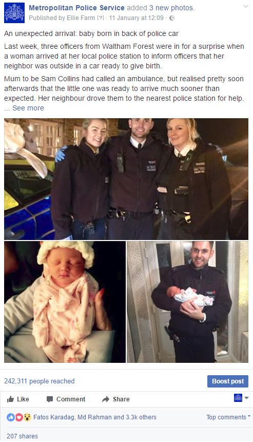 10. The Post: Taken from the Met s main account, this tells the full story of a very interesting incident which made local news - a woman who gave birth in the back of a police car!
