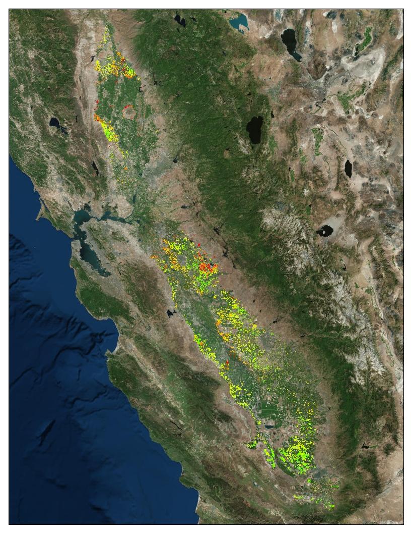 Results Almond-Specific Groundwater Recharge Suitability Overlay and removal of suitability with almond mapping Combination of the two datasets