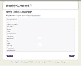 You are now ready to schedule your appointment/register. The personal information from your MyPSC account on the GaPSC website will appear here.