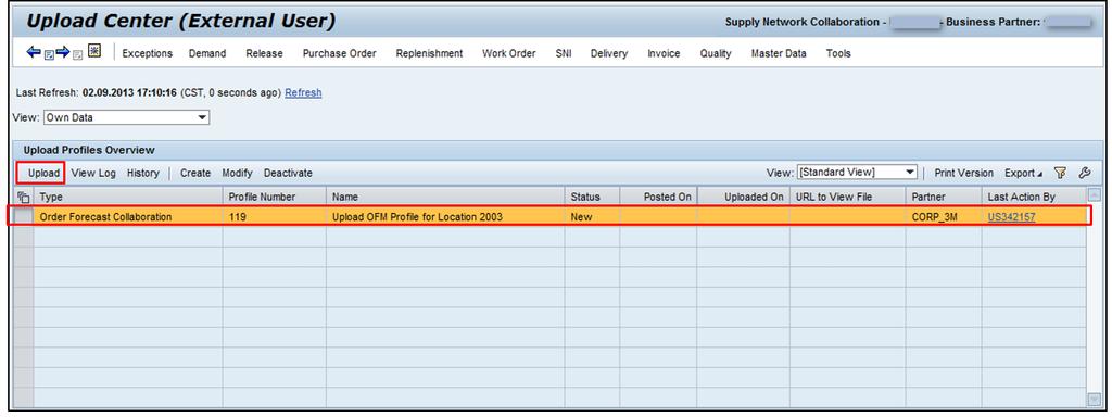 Upload Supplier Planned Receipts into OFM (continued) To upload Planned