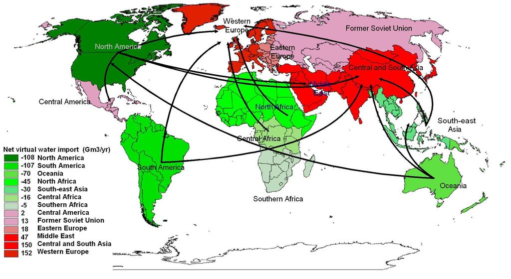 Regional virtual water balances (only agricultural trade)