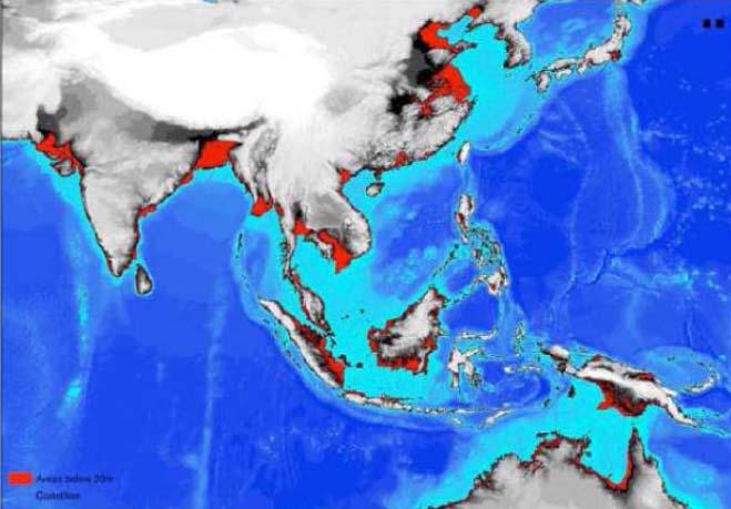 Impacts: sea level rise Increase: 1-3 mm/year in coastal areas of Asia and projected to 5 mm/ year over the next century (Cruz et al.