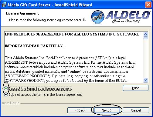 The following screen displays the End-User License Agreement ( EULA ). Read the EULA carefully.