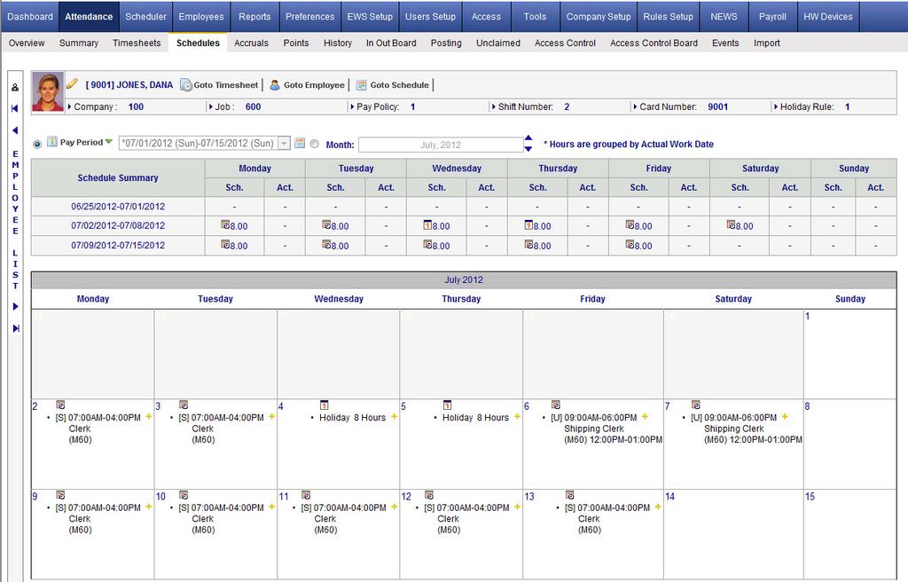 Attendance Category Schedules Page The Schedules page is a read only tab that allows a supervisor to review an