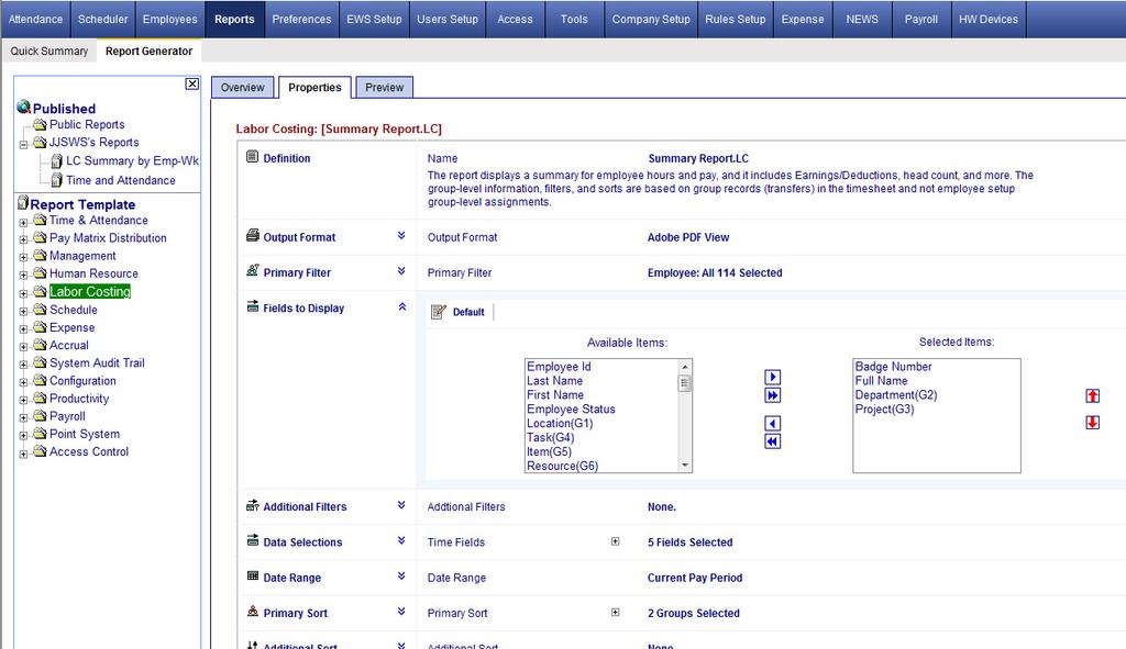 Reports Category Report Generator Page Properties Tab The Proper es tab in the Report Generator page enables supervisors to configure reports.