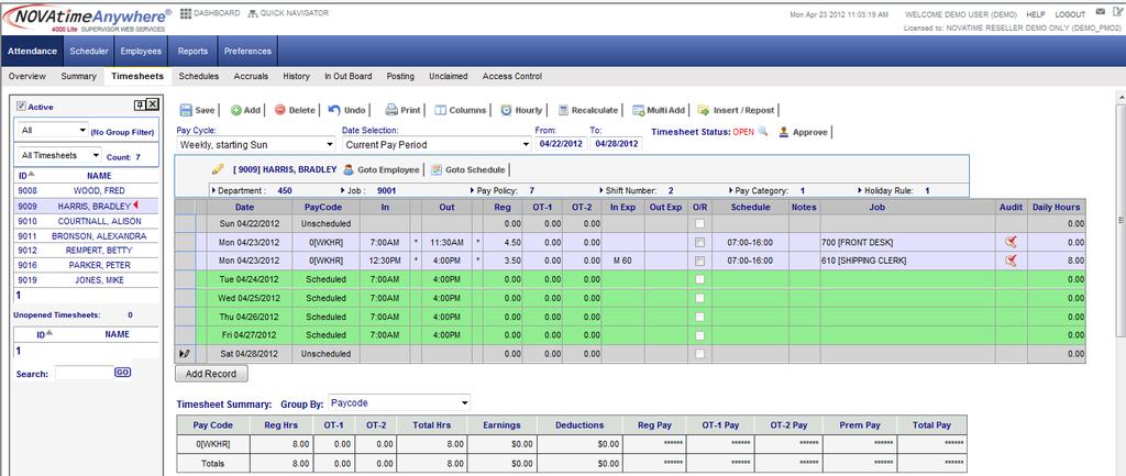 Attendance Category Timesheet Page Use the Search box on the le side to find an employee ID or name, or click on the ID or NAME headers to re sort the list numerically or alphabe cally.