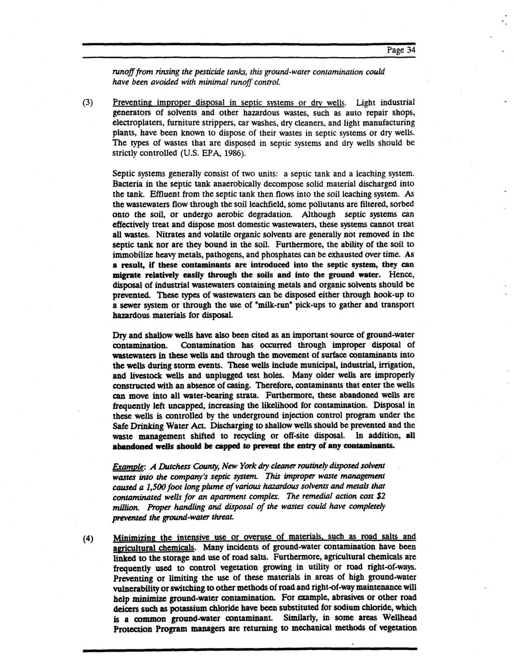 Page 34 unoff fom insing the pesticide tanks, this gound-wate contamination could have been avoided with minimal unoff contol. (3) Peventing impope disuosal in septic svstems o dv wells.