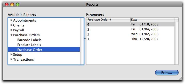 Purchase Orders: Printing Click the Reports icon in the toolbar of the Purchase Orders screen. You can also click the Reports icon in the STX main toolbar or go to the File menu to Print.