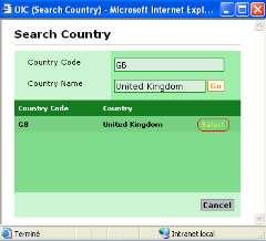 7 C. Search and select a country or city (Search frame in red) a) Country Click on the search on the far right to display the window «Search