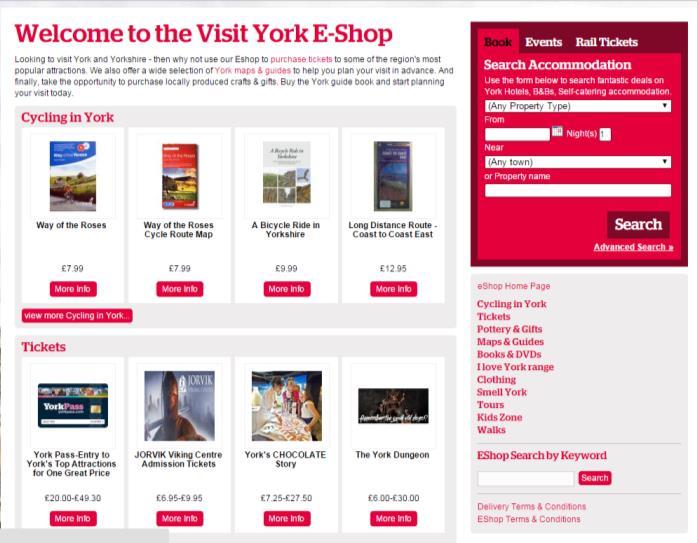 eshop The Visit York online eshop sells a range of merchandise, books, clothing, gifts, event tickets and tours to