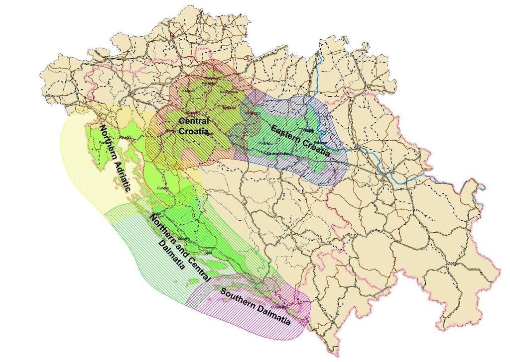 12 1 Figure Zones for Functional Regional Analysis 2.1.1. Central Croatia 2.1.1.1. Description of the Functional region Given its geographic position, Central Croatia plays a prominent role in the transport network of Croatia and Central-Eastern Europe.