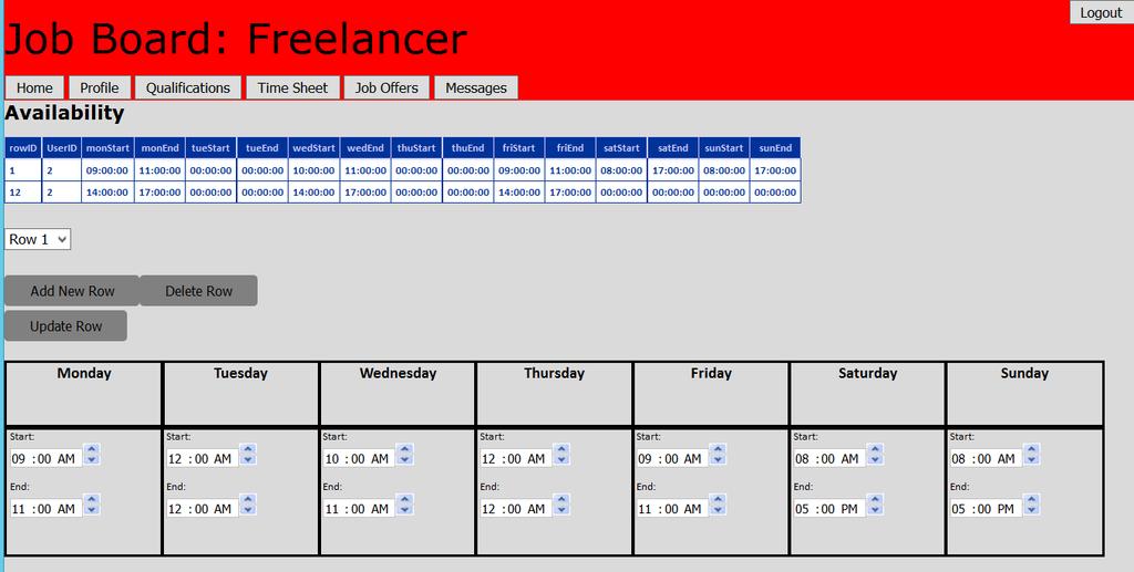 Figure 6: Work schedule of a freelancer 5 Conclusion This paper describes the design and development of Job Board, a web-based software tool that assists freelances (or job hunters) to find matching