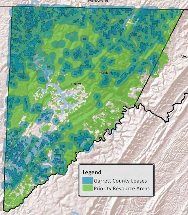 Leased Acres & Landscape and Ecological Resource Areas Summary: More than 350,000 acres of Garrett County have at least one priority resource area designation Less