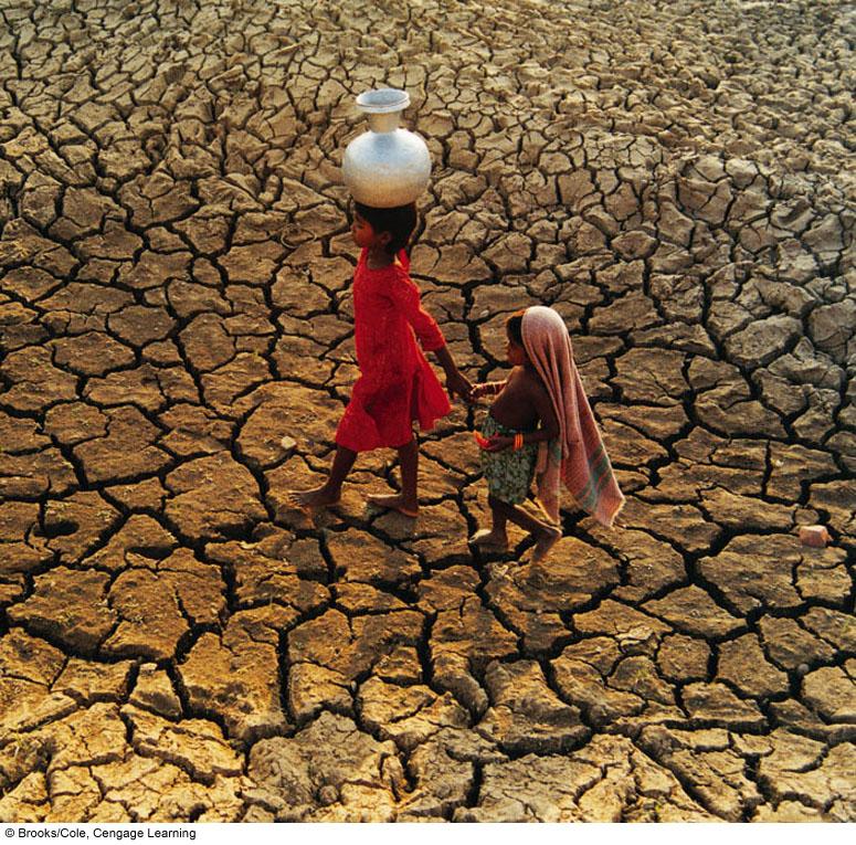 Girl Carrying Well Water over Dried
