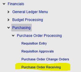 PURCHASE ORDER RECEIVING Purpose: In order to pay an invoice, we need to confirm that we received the goods or services. This can be done electronically through purchase order receiving.