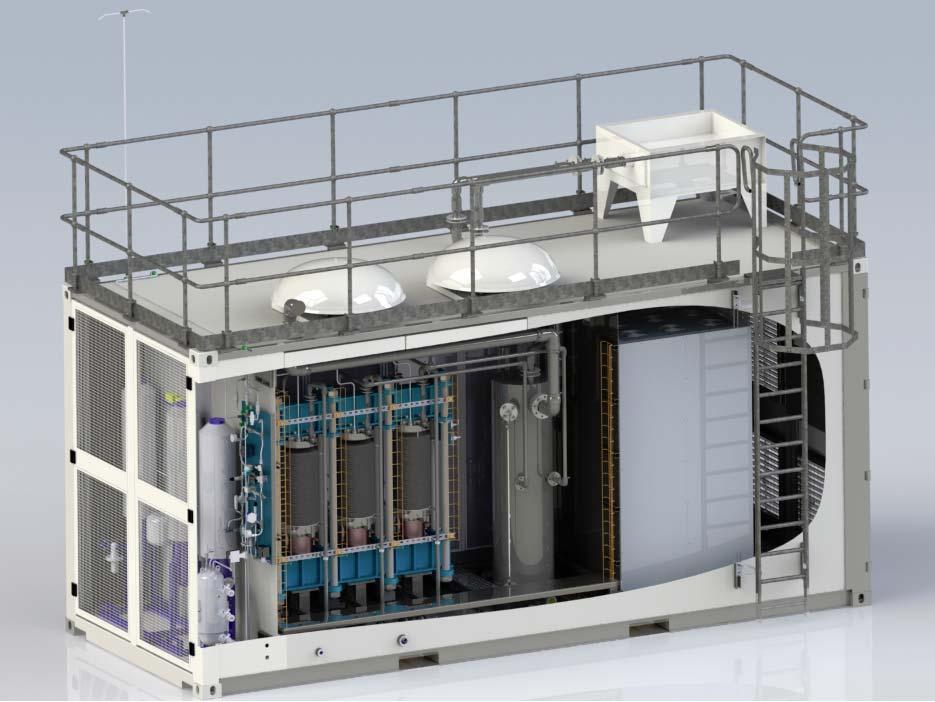 In Ibbenbüren RWE is piloting a plant to produce hydrogen via electrolysis Compartment of the electrolysis (length 6 m) > Electrolysis with innovative PEM (Proton Exchange Membrane)- Technology >