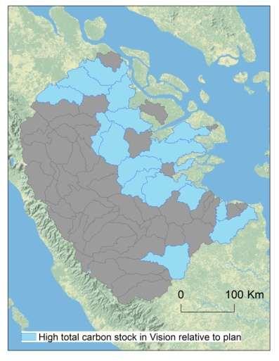 Sub-watersheds with high service gains in the Vision relative to