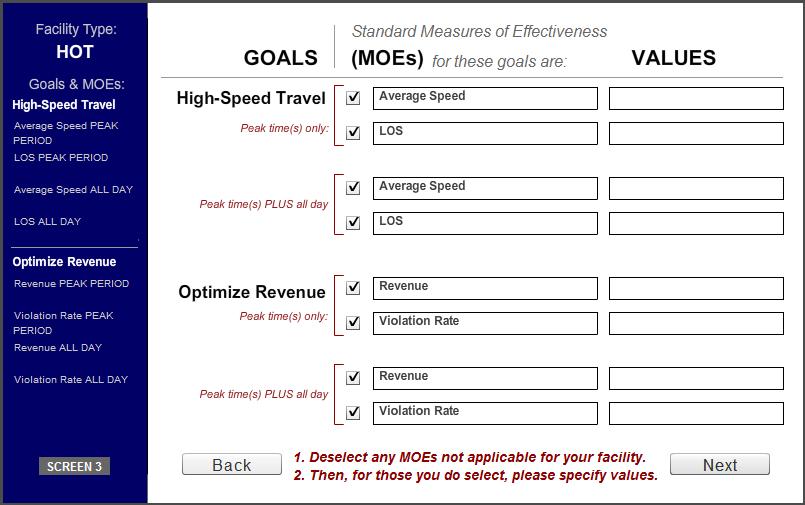 Each goal has two measures of effectiveness (MOE) associated with it.