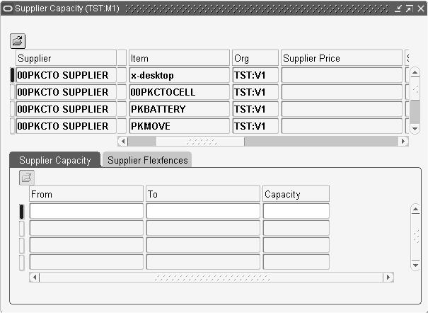 Capacity window appears. Supplier Capacity window 5. Scroll to the right to view the Supplier Price field.