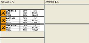 Figure 6.10. Screenshot of the arrival flight strip windows. These consisted of the Arrivals 17C window and the Arrivals 17L window.