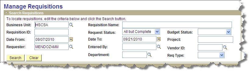 Search for your requisition using the information below. o o o o o o Requisition ID Requisition Status (e.g. Pending Approval, Approved, Open, etc.