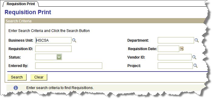ID Requisition Date: Used to search for a requisition based on the date it was created Vendor ID: Used to search for a requisition by the vendor Project: Used to search for a