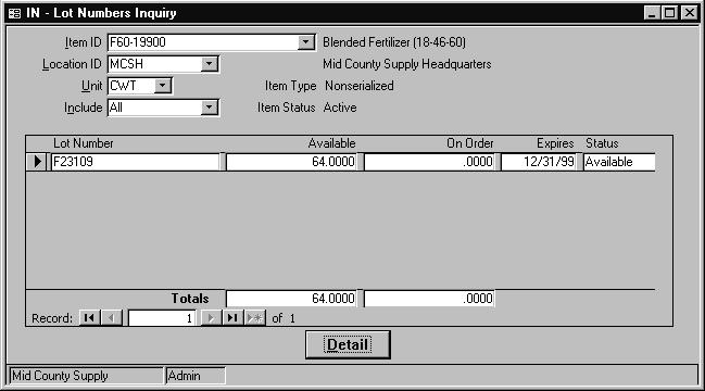 Lot Numbers Inquiry Inquiry Lot Numbers Inquiry Additional Dialogs Lot Number Detail Dialog (page 5-37) Overview Use Lot Numbers Inquiry to display the costs and quantities of lots.