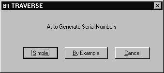 Serial Number Creation Screen Overview Select Auto Gen on the Serial/Lot Number Entry screen and select Simple or By Example in the dialog box that appears. The Serial Number Creation screen appears.