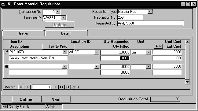 Detail Tab Summary View Material Requisitions Enter Material Requisitions Detail Tab Overview Use the Detail section of the requisition to specify what items are needed.