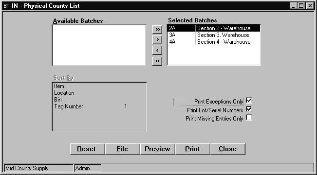 Physical Counts List Physical Inventory Menu Physical Counts List Overview After you enter physical counts, print this list of quantities from selected batches to verify that the correct quantities