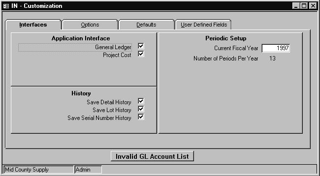 Customization Interfaces Tab Setup and Maintenance Menu Customization Interfaces Tab Overview Specify the applications that link with Inventory, along with history and periodic setup information.