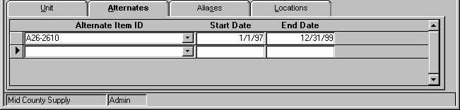 Alternates Tab Setup and Maintenance Menu Items Alternates Tab Overview Use this tab to enter items that are comparable to or can be substituted for other items.
