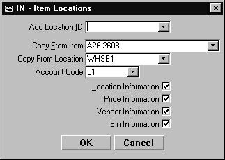 Copy From Setup and Maintenance Menu Item Locations Add button Overview The Copy From window appears when you select Add on the Item Locations screen. Screen options 1.