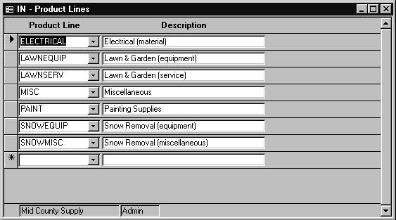 Screen options 1. Product Line Enter the product line code, up to 12 characters. Use a character sequence that identifies the category of items.