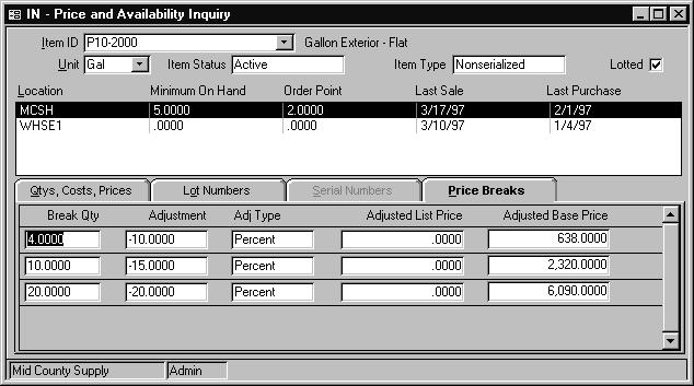 Price Breaks Tab Inquiry Price and Availability Inquiry Price Breaks Tab Overview The item price break